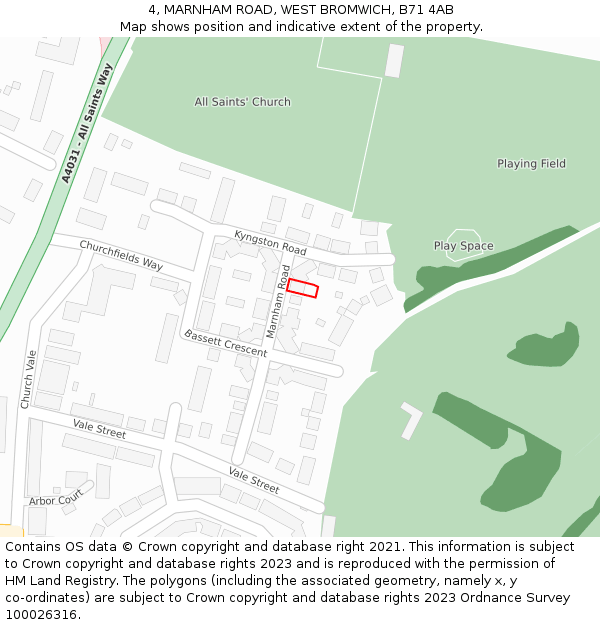 4, MARNHAM ROAD, WEST BROMWICH, B71 4AB: Location map and indicative extent of plot