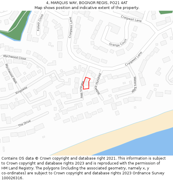 4, MARQUIS WAY, BOGNOR REGIS, PO21 4AT: Location map and indicative extent of plot