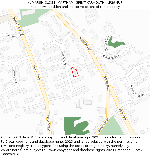 4, MARSH CLOSE, MARTHAM, GREAT YARMOUTH, NR29 4UF: Location map and indicative extent of plot