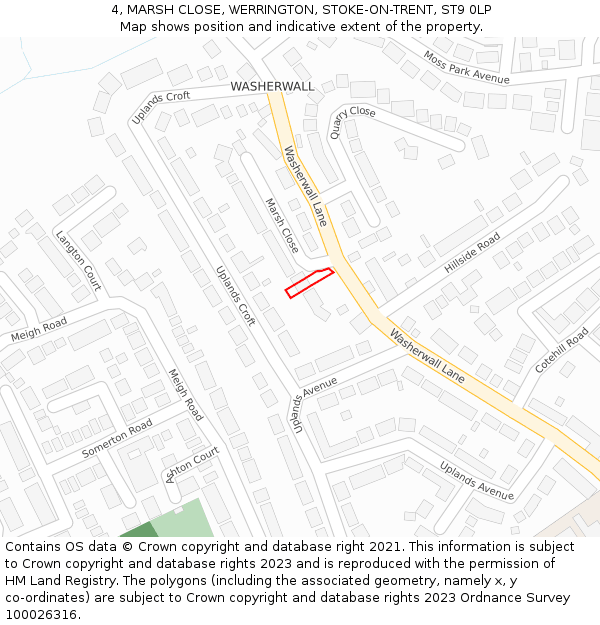 4, MARSH CLOSE, WERRINGTON, STOKE-ON-TRENT, ST9 0LP: Location map and indicative extent of plot