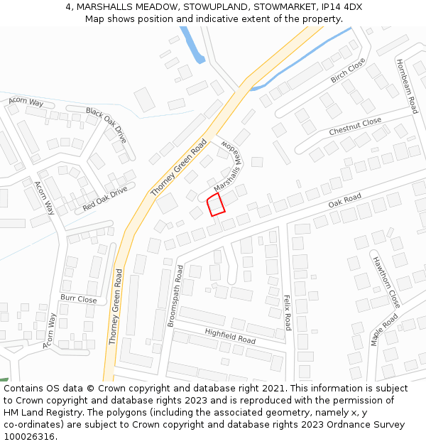 4, MARSHALLS MEADOW, STOWUPLAND, STOWMARKET, IP14 4DX: Location map and indicative extent of plot