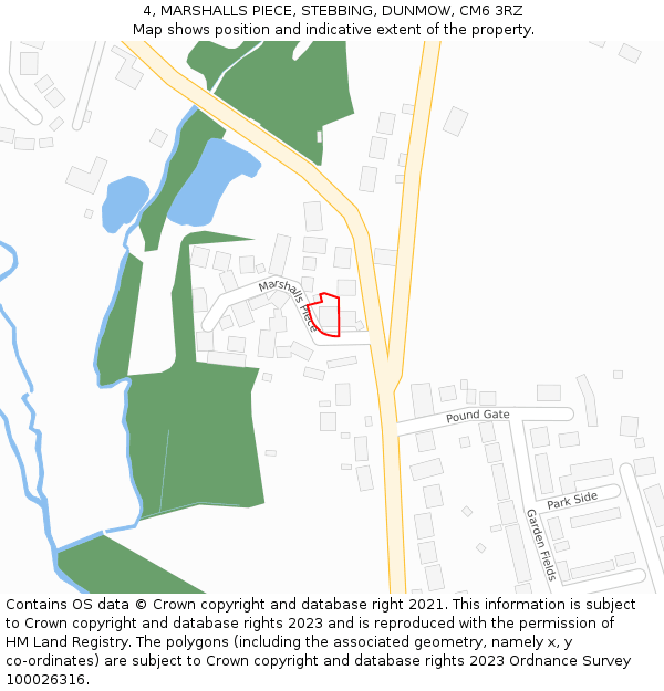 4, MARSHALLS PIECE, STEBBING, DUNMOW, CM6 3RZ: Location map and indicative extent of plot