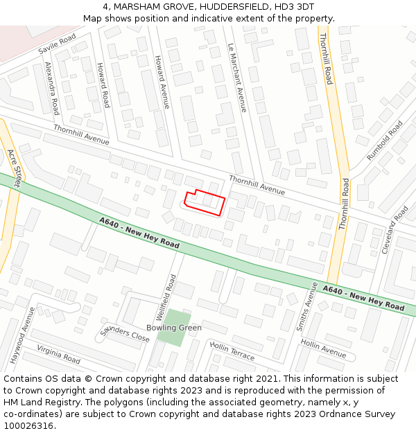 4, MARSHAM GROVE, HUDDERSFIELD, HD3 3DT: Location map and indicative extent of plot