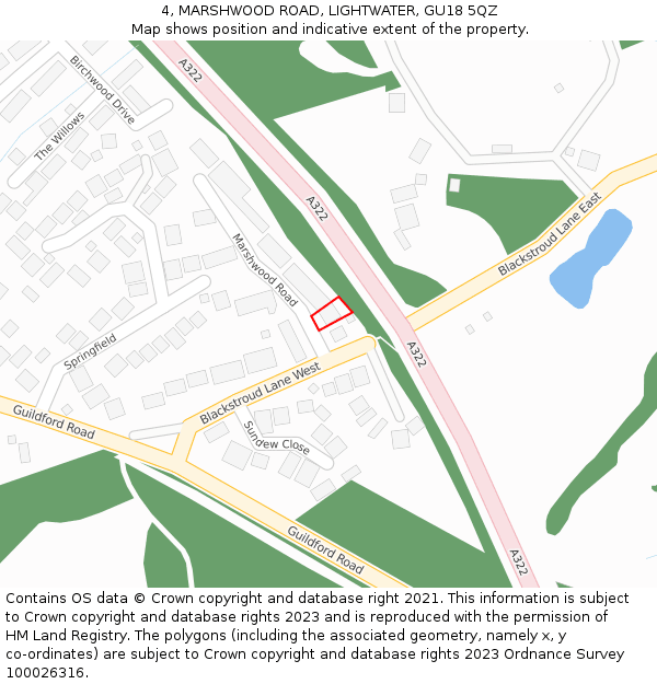 4, MARSHWOOD ROAD, LIGHTWATER, GU18 5QZ: Location map and indicative extent of plot