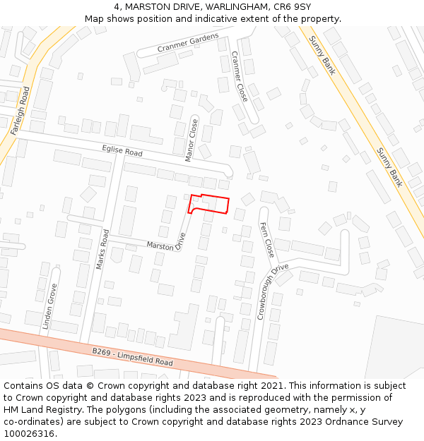 4, MARSTON DRIVE, WARLINGHAM, CR6 9SY: Location map and indicative extent of plot