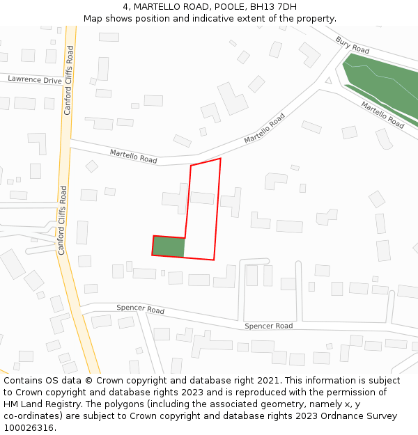 4, MARTELLO ROAD, POOLE, BH13 7DH: Location map and indicative extent of plot