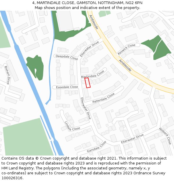 4, MARTINDALE CLOSE, GAMSTON, NOTTINGHAM, NG2 6PN: Location map and indicative extent of plot