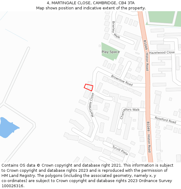 4, MARTINGALE CLOSE, CAMBRIDGE, CB4 3TA: Location map and indicative extent of plot