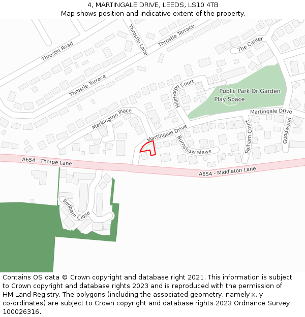 4, MARTINGALE DRIVE, LEEDS, LS10 4TB: Location map and indicative extent of plot