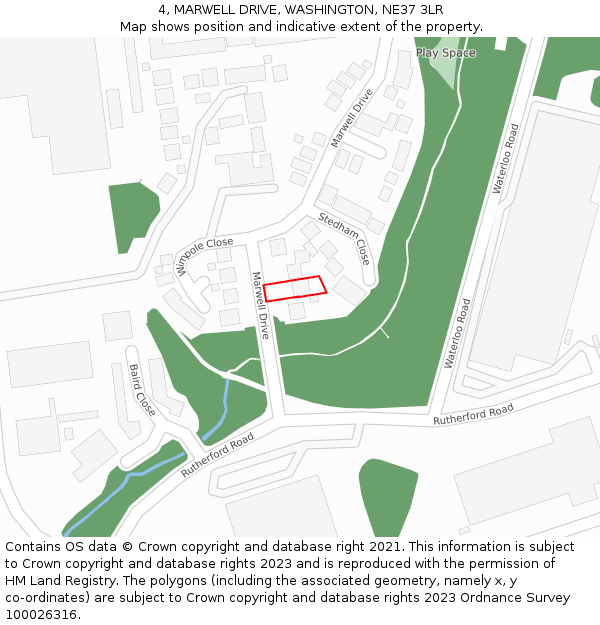 4, MARWELL DRIVE, WASHINGTON, NE37 3LR: Location map and indicative extent of plot