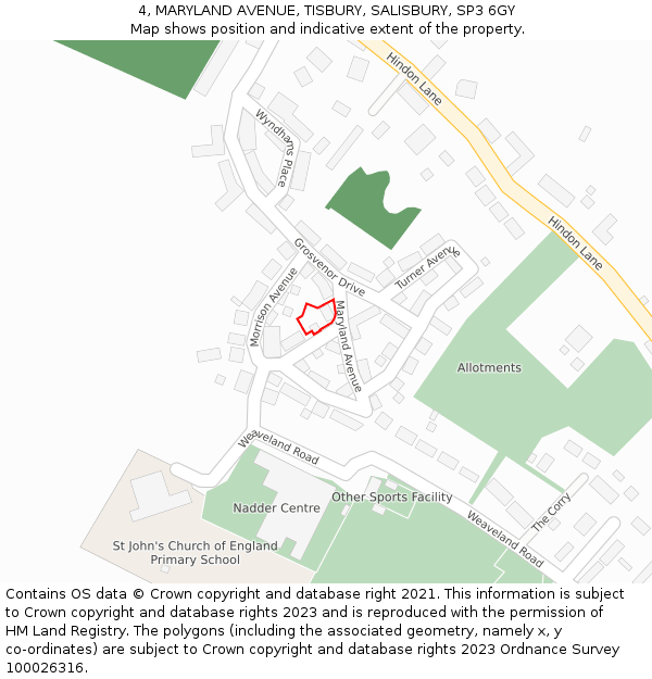 4, MARYLAND AVENUE, TISBURY, SALISBURY, SP3 6GY: Location map and indicative extent of plot