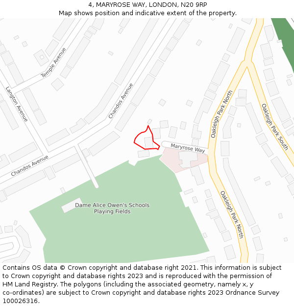 4, MARYROSE WAY, LONDON, N20 9RP: Location map and indicative extent of plot