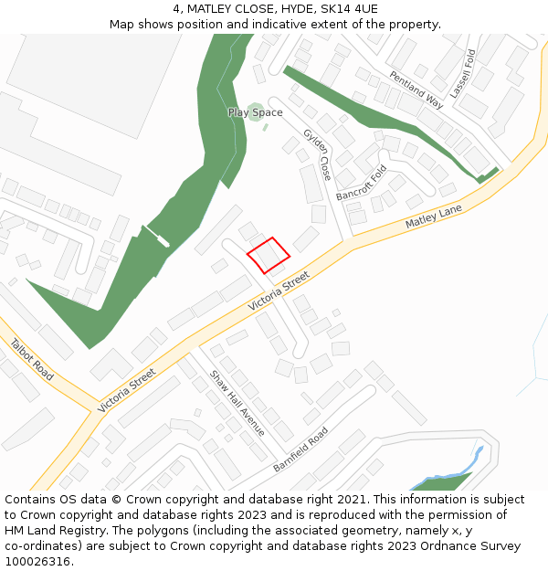 4, MATLEY CLOSE, HYDE, SK14 4UE: Location map and indicative extent of plot