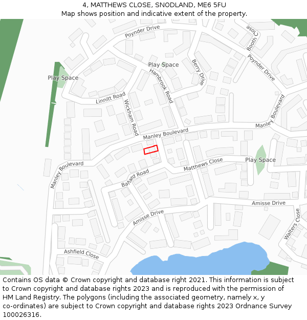 4, MATTHEWS CLOSE, SNODLAND, ME6 5FU: Location map and indicative extent of plot