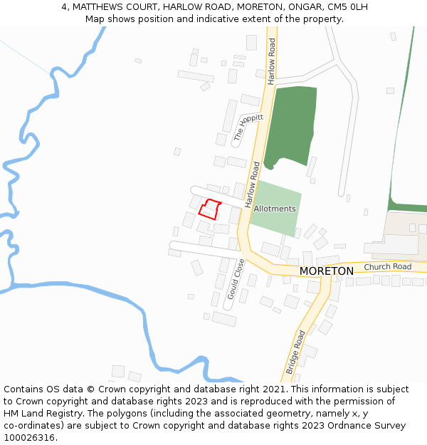 4, MATTHEWS COURT, HARLOW ROAD, MORETON, ONGAR, CM5 0LH: Location map and indicative extent of plot