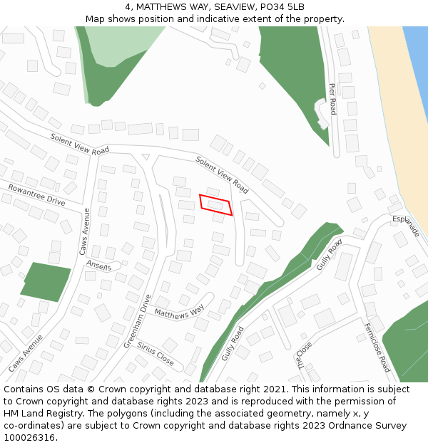 4, MATTHEWS WAY, SEAVIEW, PO34 5LB: Location map and indicative extent of plot