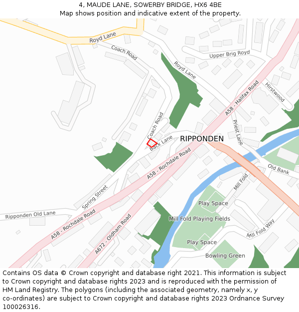 4, MAUDE LANE, SOWERBY BRIDGE, HX6 4BE: Location map and indicative extent of plot