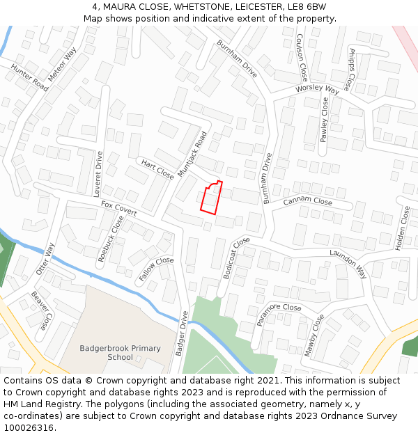 4, MAURA CLOSE, WHETSTONE, LEICESTER, LE8 6BW: Location map and indicative extent of plot