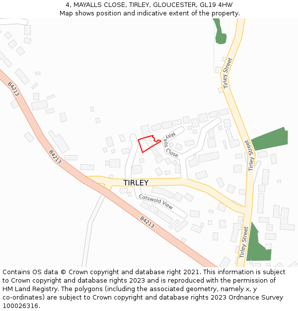 4, MAYALLS CLOSE, TIRLEY, GLOUCESTER, GL19 4HW: Location map and indicative extent of plot