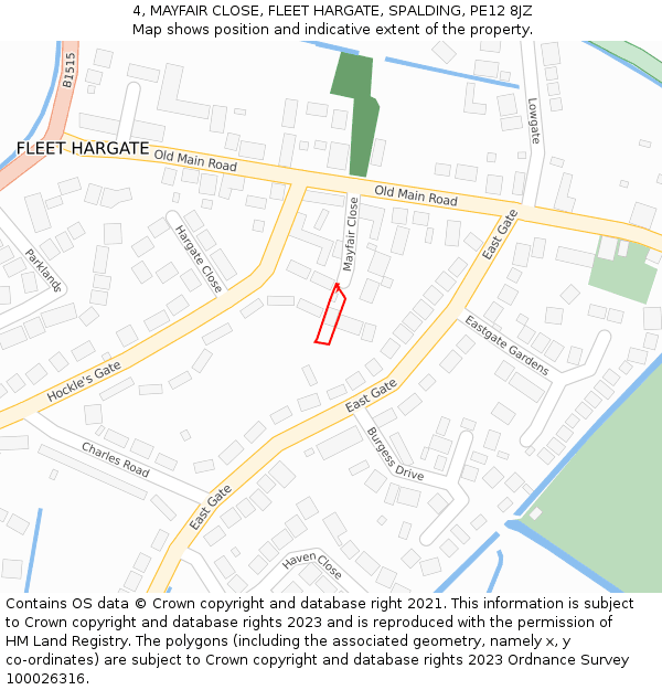 4, MAYFAIR CLOSE, FLEET HARGATE, SPALDING, PE12 8JZ: Location map and indicative extent of plot