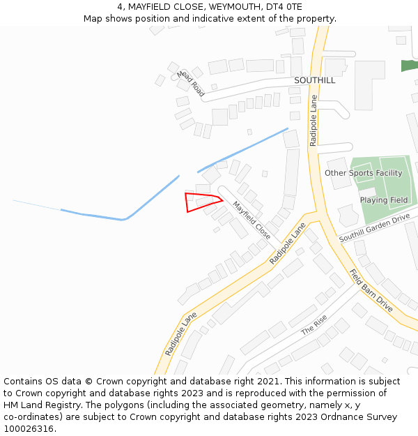 4, MAYFIELD CLOSE, WEYMOUTH, DT4 0TE: Location map and indicative extent of plot