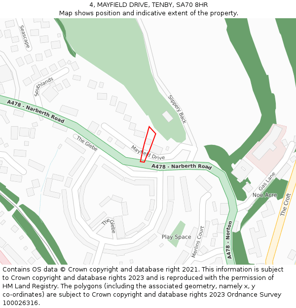 4, MAYFIELD DRIVE, TENBY, SA70 8HR: Location map and indicative extent of plot