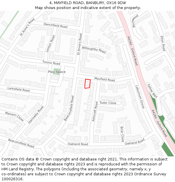 4, MAYFIELD ROAD, BANBURY, OX16 9DW: Location map and indicative extent of plot