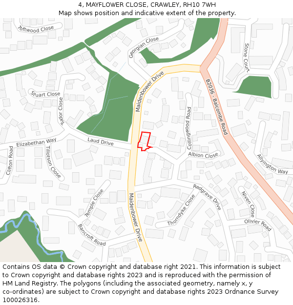 4, MAYFLOWER CLOSE, CRAWLEY, RH10 7WH: Location map and indicative extent of plot