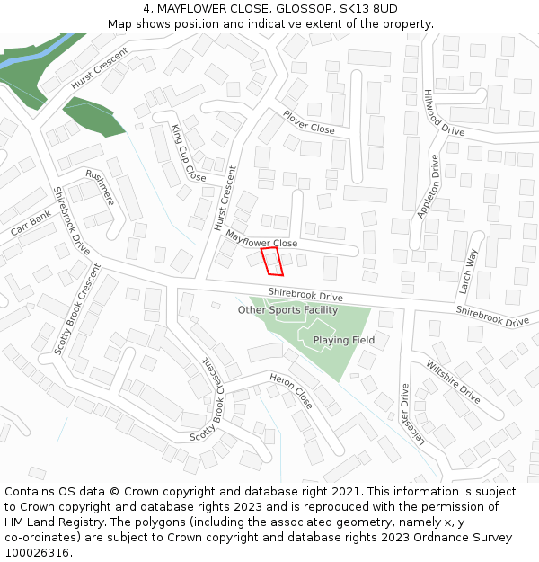 4, MAYFLOWER CLOSE, GLOSSOP, SK13 8UD: Location map and indicative extent of plot