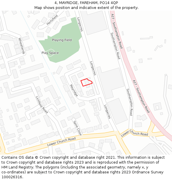 4, MAYRIDGE, FAREHAM, PO14 4QP: Location map and indicative extent of plot