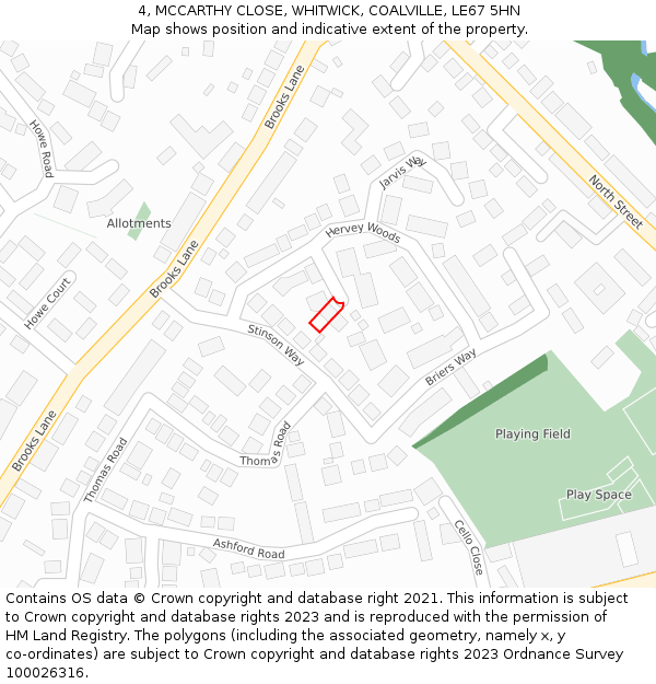 4, MCCARTHY CLOSE, WHITWICK, COALVILLE, LE67 5HN: Location map and indicative extent of plot