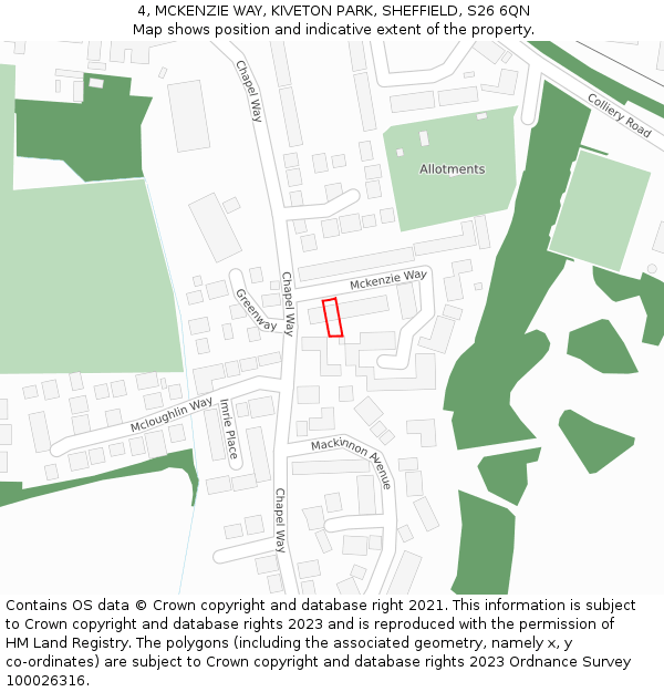 4, MCKENZIE WAY, KIVETON PARK, SHEFFIELD, S26 6QN: Location map and indicative extent of plot