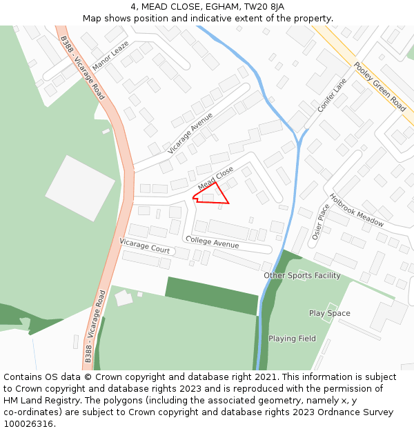 4, MEAD CLOSE, EGHAM, TW20 8JA: Location map and indicative extent of plot