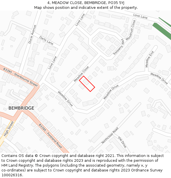 4, MEADOW CLOSE, BEMBRIDGE, PO35 5YJ: Location map and indicative extent of plot