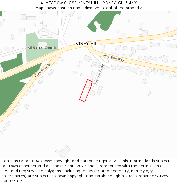 4, MEADOW CLOSE, VINEY HILL, LYDNEY, GL15 4NX: Location map and indicative extent of plot