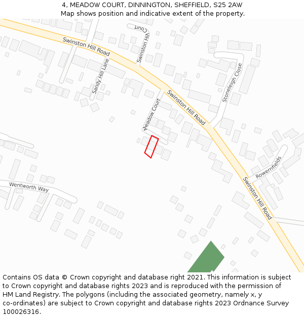 4, MEADOW COURT, DINNINGTON, SHEFFIELD, S25 2AW: Location map and indicative extent of plot