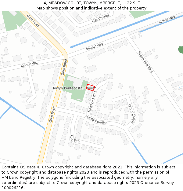 4, MEADOW COURT, TOWYN, ABERGELE, LL22 9LE: Location map and indicative extent of plot