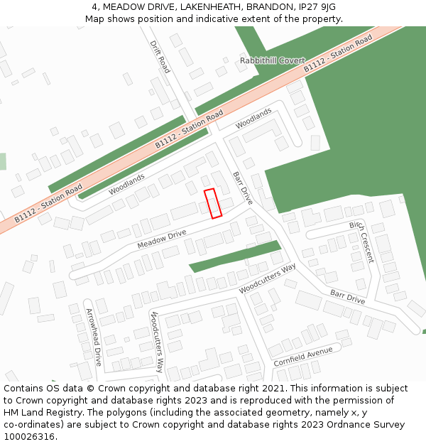 4, MEADOW DRIVE, LAKENHEATH, BRANDON, IP27 9JG: Location map and indicative extent of plot