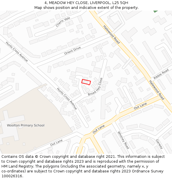 4, MEADOW HEY CLOSE, LIVERPOOL, L25 5QH: Location map and indicative extent of plot