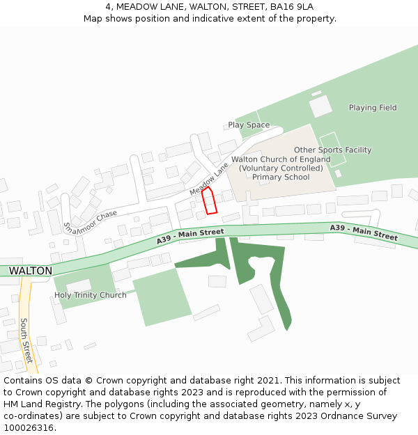 4, MEADOW LANE, WALTON, STREET, BA16 9LA: Location map and indicative extent of plot