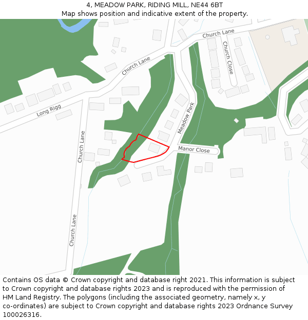 4, MEADOW PARK, RIDING MILL, NE44 6BT: Location map and indicative extent of plot