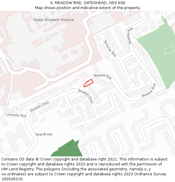 4, MEADOW RISE, GATESHEAD, NE9 6GE: Location map and indicative extent of plot