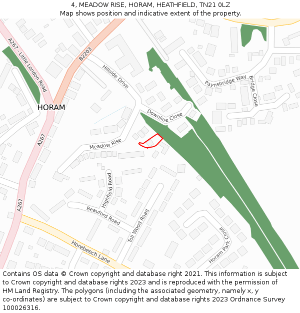 4, MEADOW RISE, HORAM, HEATHFIELD, TN21 0LZ: Location map and indicative extent of plot