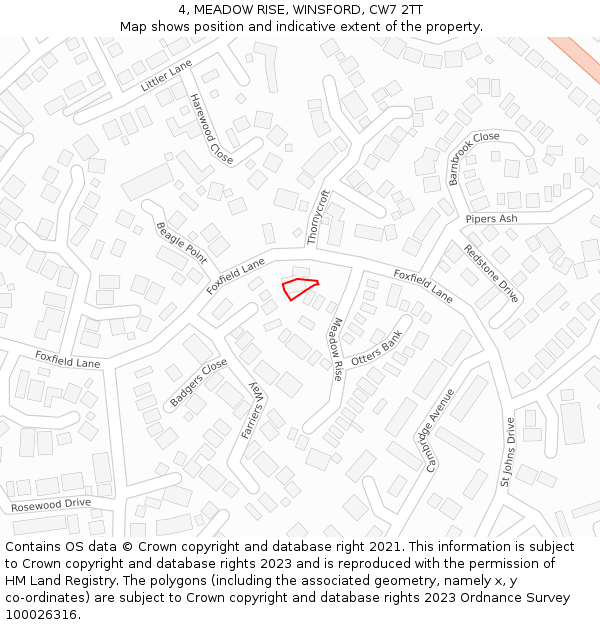 4, MEADOW RISE, WINSFORD, CW7 2TT: Location map and indicative extent of plot