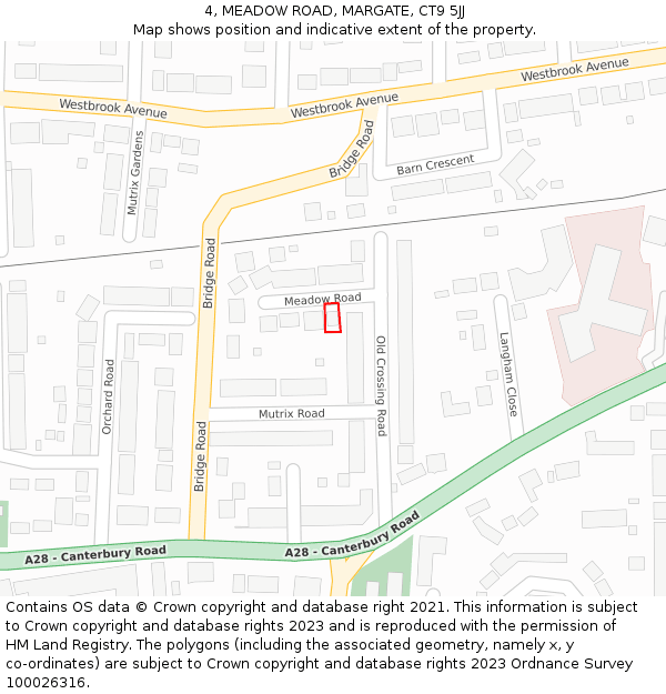 4, MEADOW ROAD, MARGATE, CT9 5JJ: Location map and indicative extent of plot
