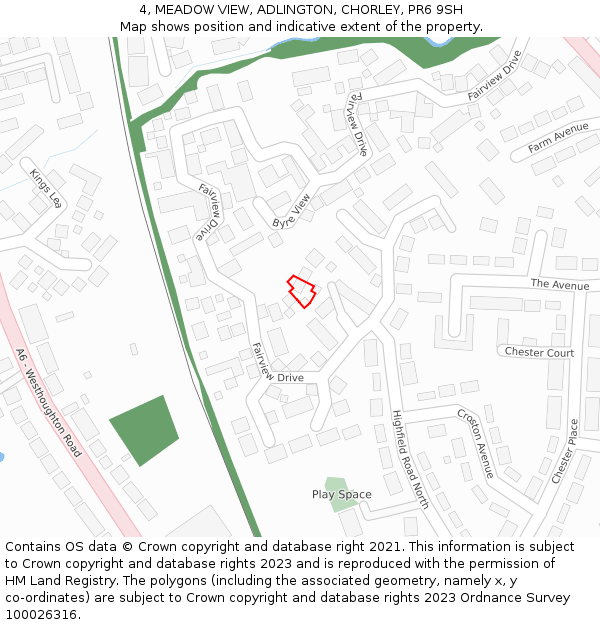 4, MEADOW VIEW, ADLINGTON, CHORLEY, PR6 9SH: Location map and indicative extent of plot