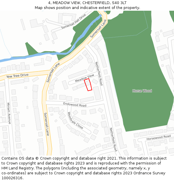4, MEADOW VIEW, CHESTERFIELD, S40 3LT: Location map and indicative extent of plot