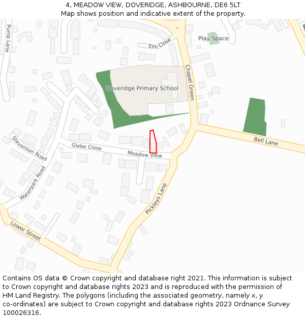 4, MEADOW VIEW, DOVERIDGE, ASHBOURNE, DE6 5LT: Location map and indicative extent of plot