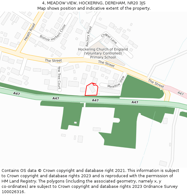 4, MEADOW VIEW, HOCKERING, DEREHAM, NR20 3JS: Location map and indicative extent of plot