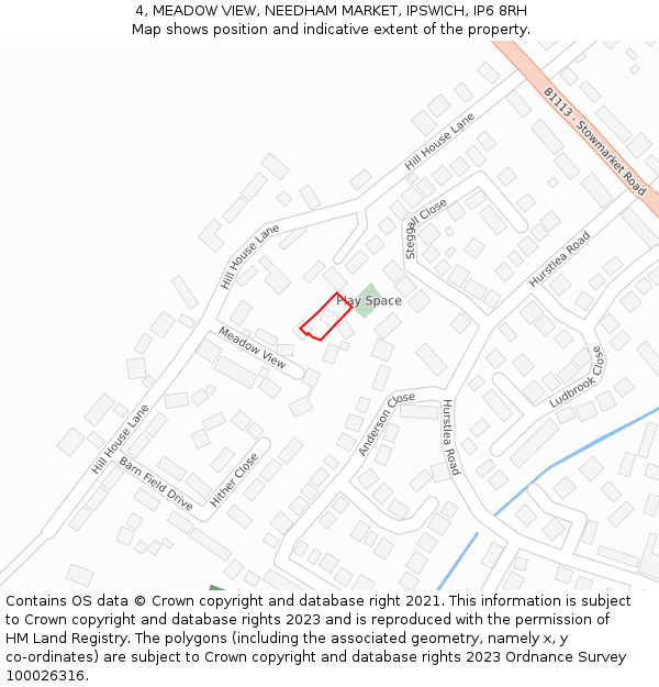 4, MEADOW VIEW, NEEDHAM MARKET, IPSWICH, IP6 8RH: Location map and indicative extent of plot
